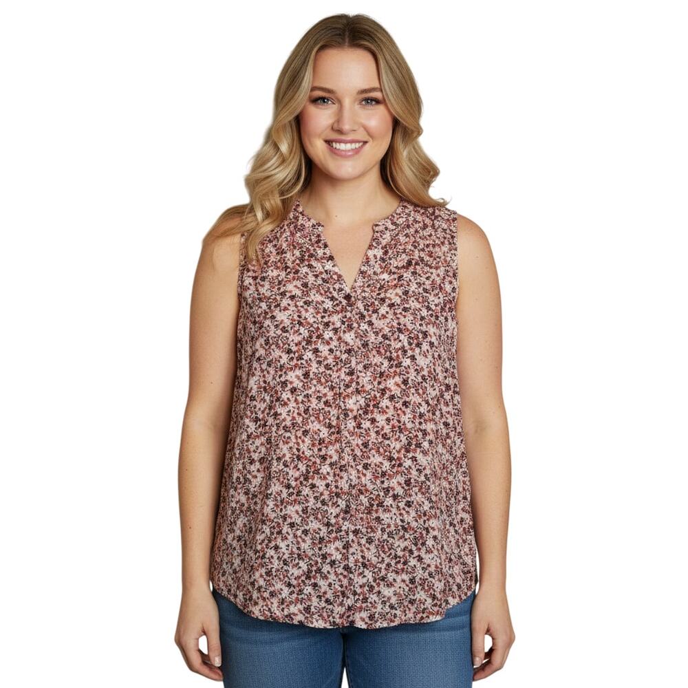 Market & Spruce Sleeveless Floral Pink Split Neck Rayon Blouse Top Size 2X NWOT